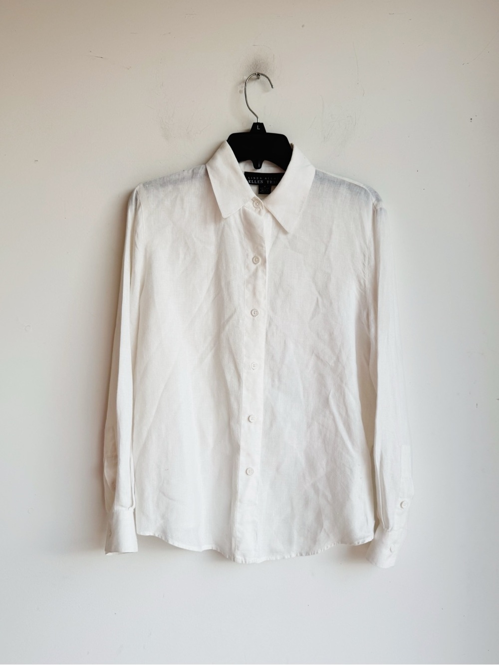 Vintage Linda Allard Ellen Tracy White Linen Button Down Shirt Size 6 - Picture 4 of 9